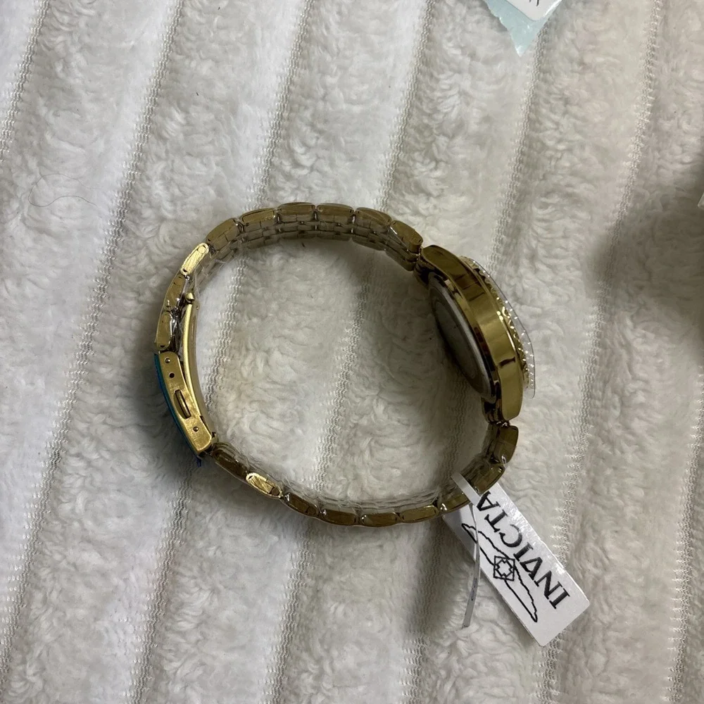 Invicta Gold-Tone Wristwatch Diamond Accent Purple Dial Bracelet in Original Box